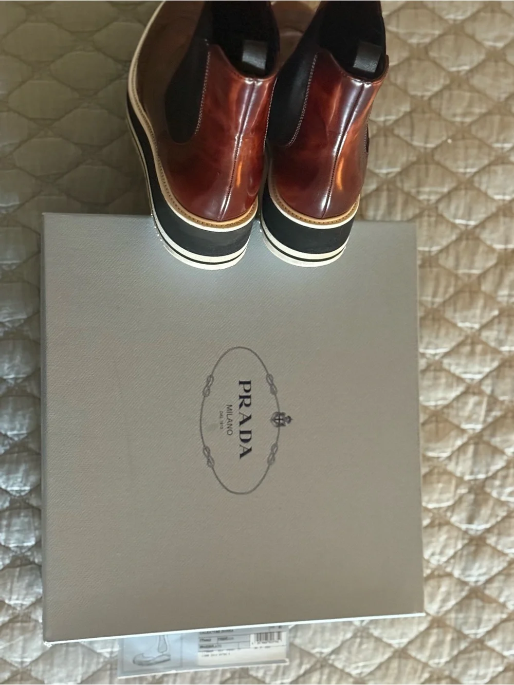 Prada Brown Leather Ankle Booties with Brogue Detailing